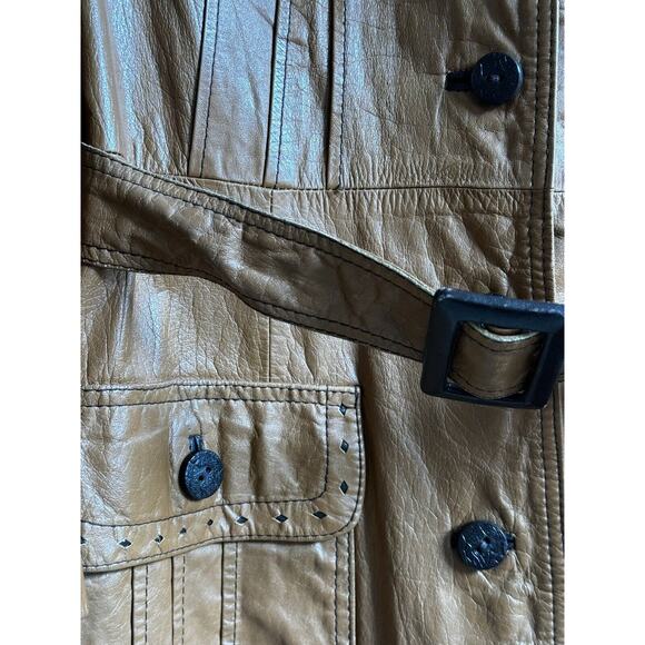Vtg Montgomery Ward The Tannery Leather Jacket Womens M Mens 16 Camel Tan 1960s - Picture 8 of 13